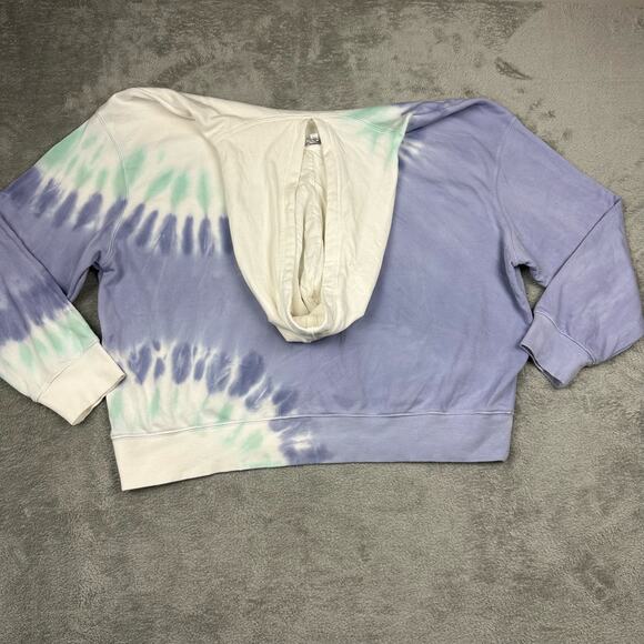 Wildfox Size XL Womens Purple Tie-Dye Relax Fit Cropped Style Hooded Sweatshirt - Picture 2 of 7